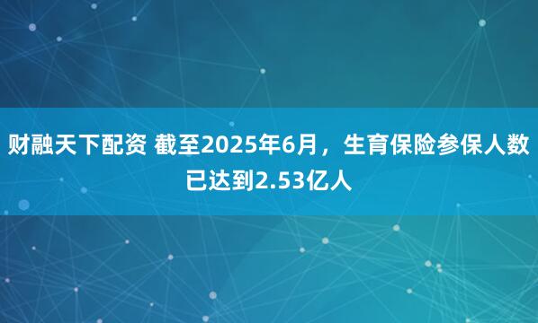 财融天下配资 截至2025年6月，生育保险参保人数已达到2.53亿人
